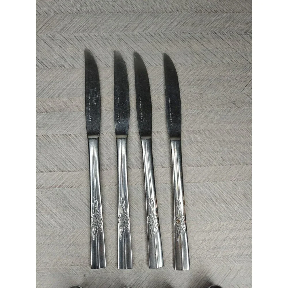 Vintage Epic Custom Stainless Flatware Floral Rose Service Set For 4